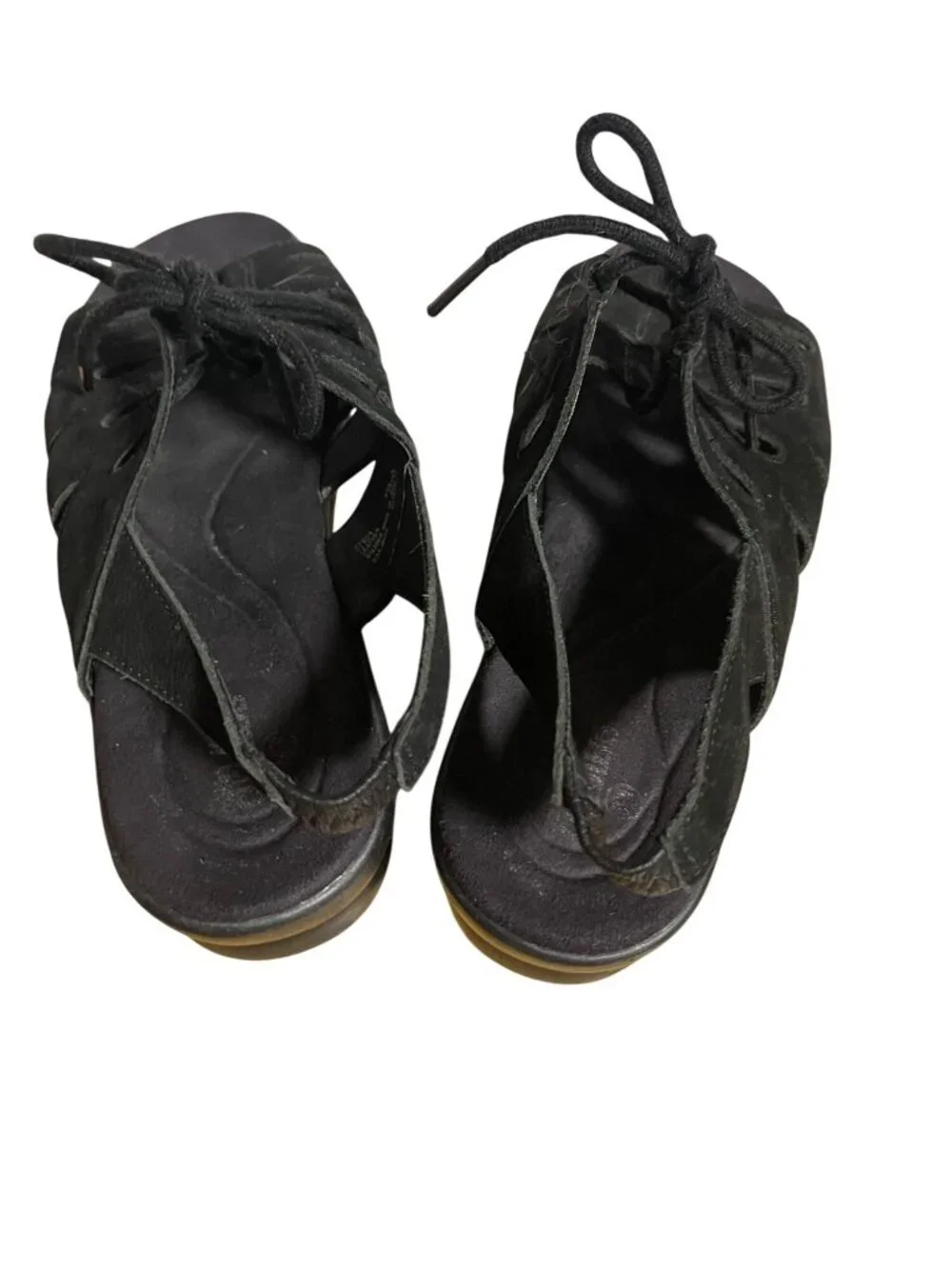 Cobbie Cuddlers Lace Up Ultra Massage Black Suede Leather Sandals Womens 8.5W